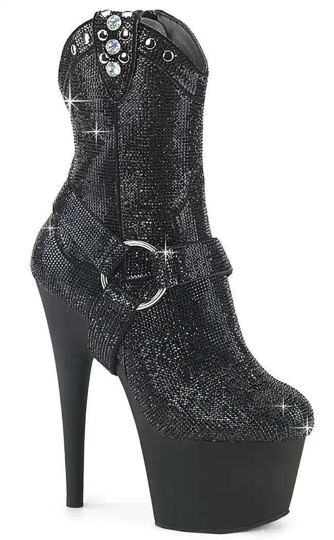 ADORE-1029RS Black Rhinestone Cowboy Boots