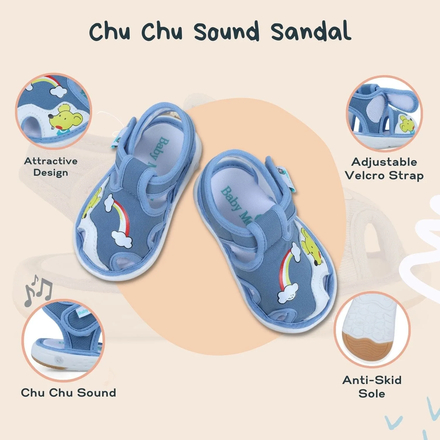 Baby Moo Rainbow Chu-Chu Sound Breathable Anti-Skid Sandals - Blue