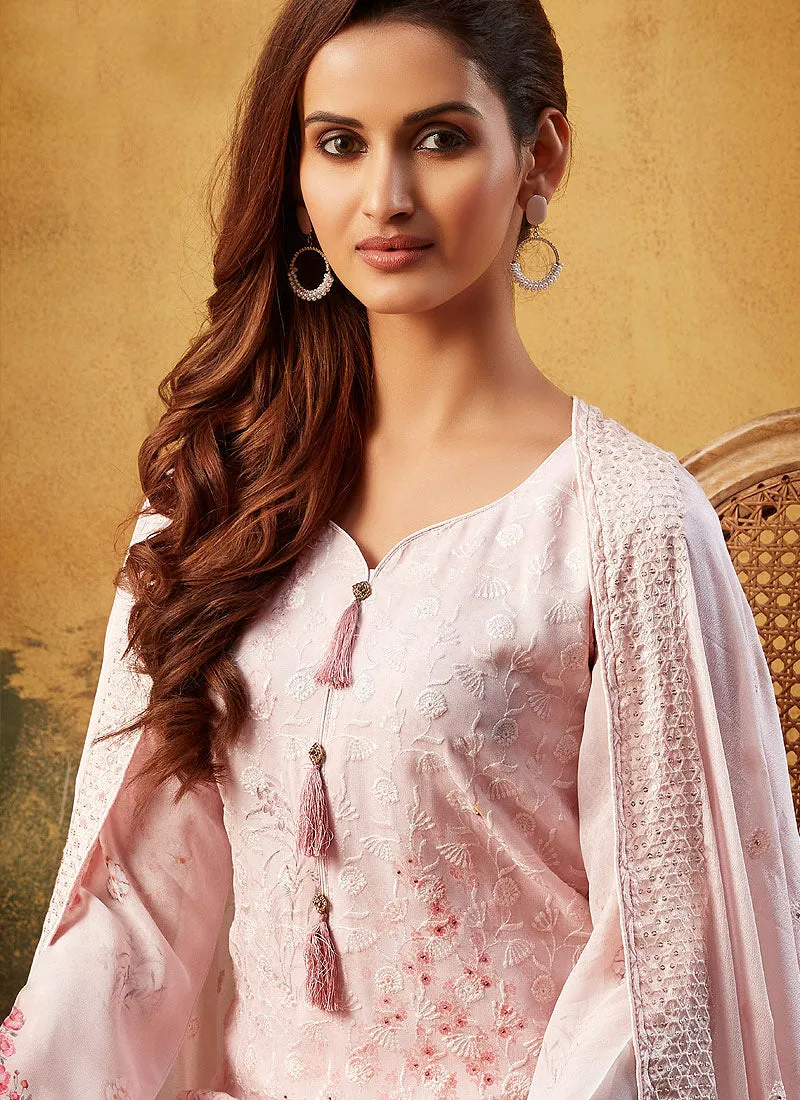 Baby Pink Embroidered Pakistani Palazzo Suit