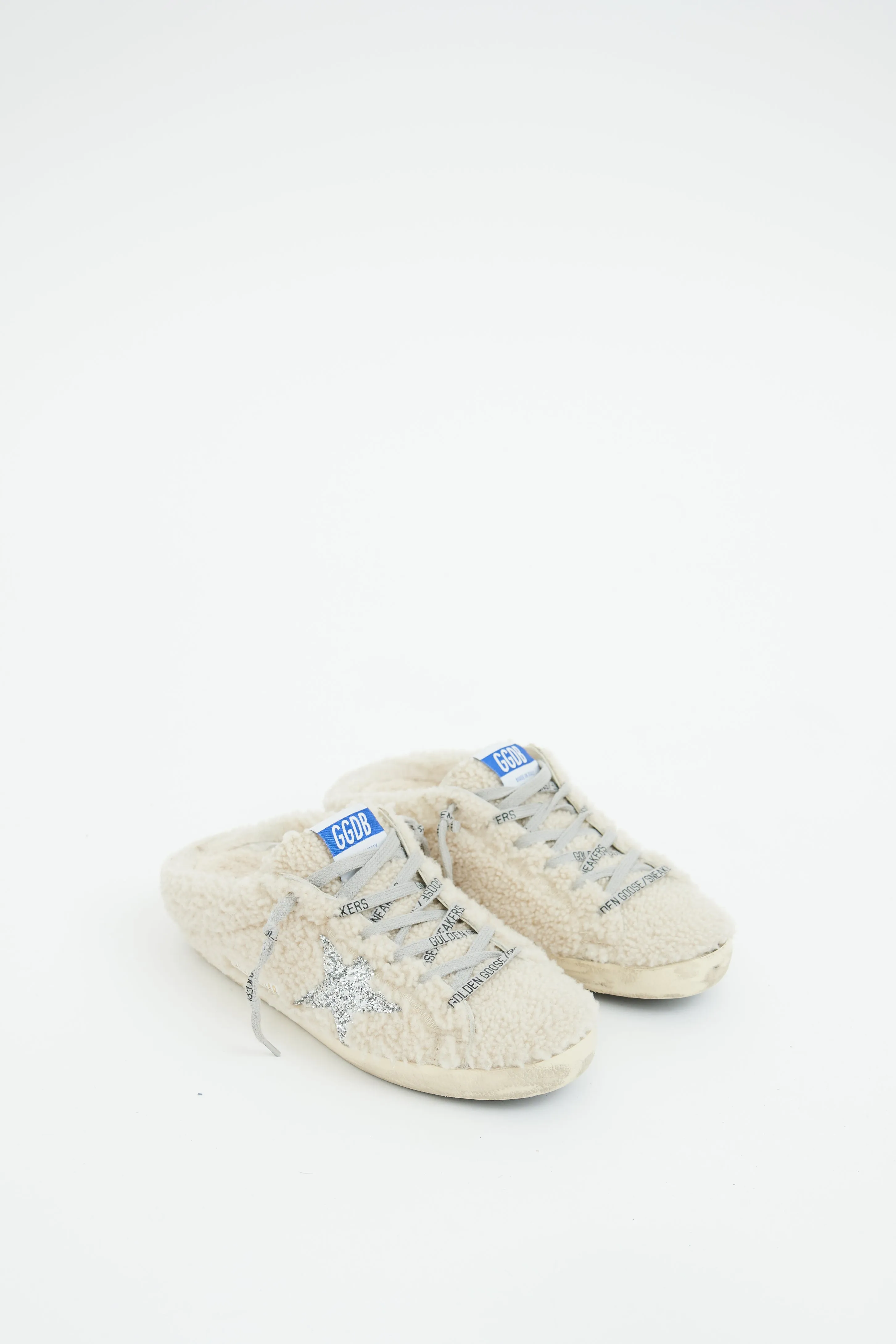 Beige & Silver Shearling Sabot Sneaker Mule