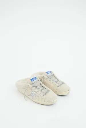 Beige & Silver Shearling Sabot Sneaker Mule