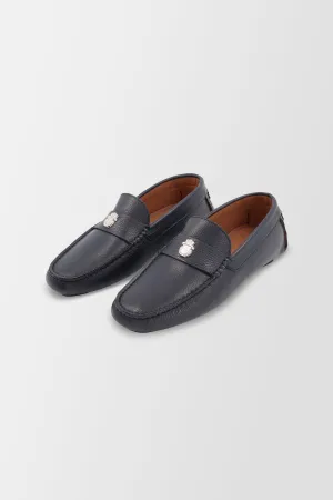 Billionaire Dark Blue Leather Moccasins