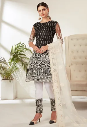 Black And White Embroidered Pant Suit