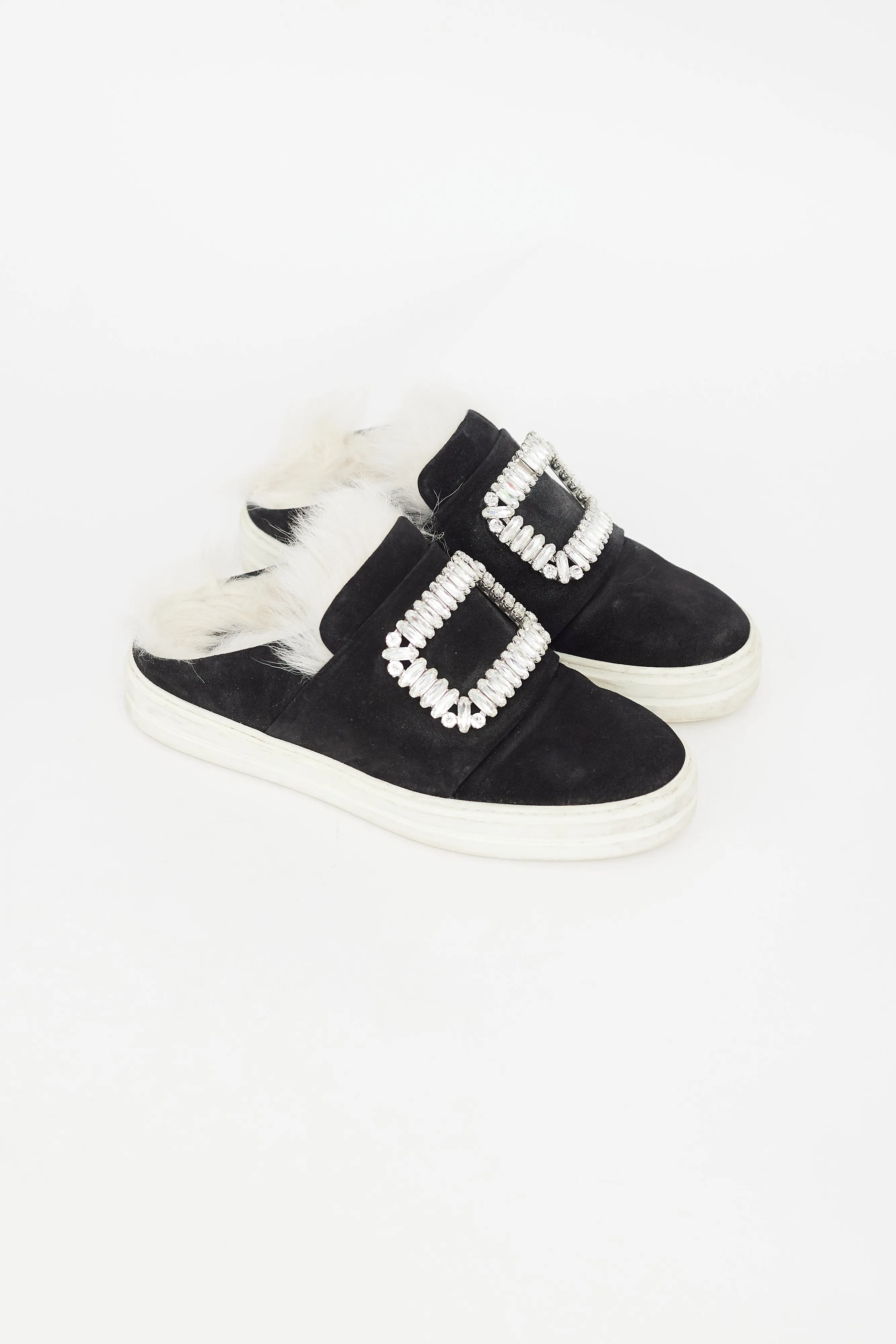 Black Suede & Shearling Buckle Sneaker Mule