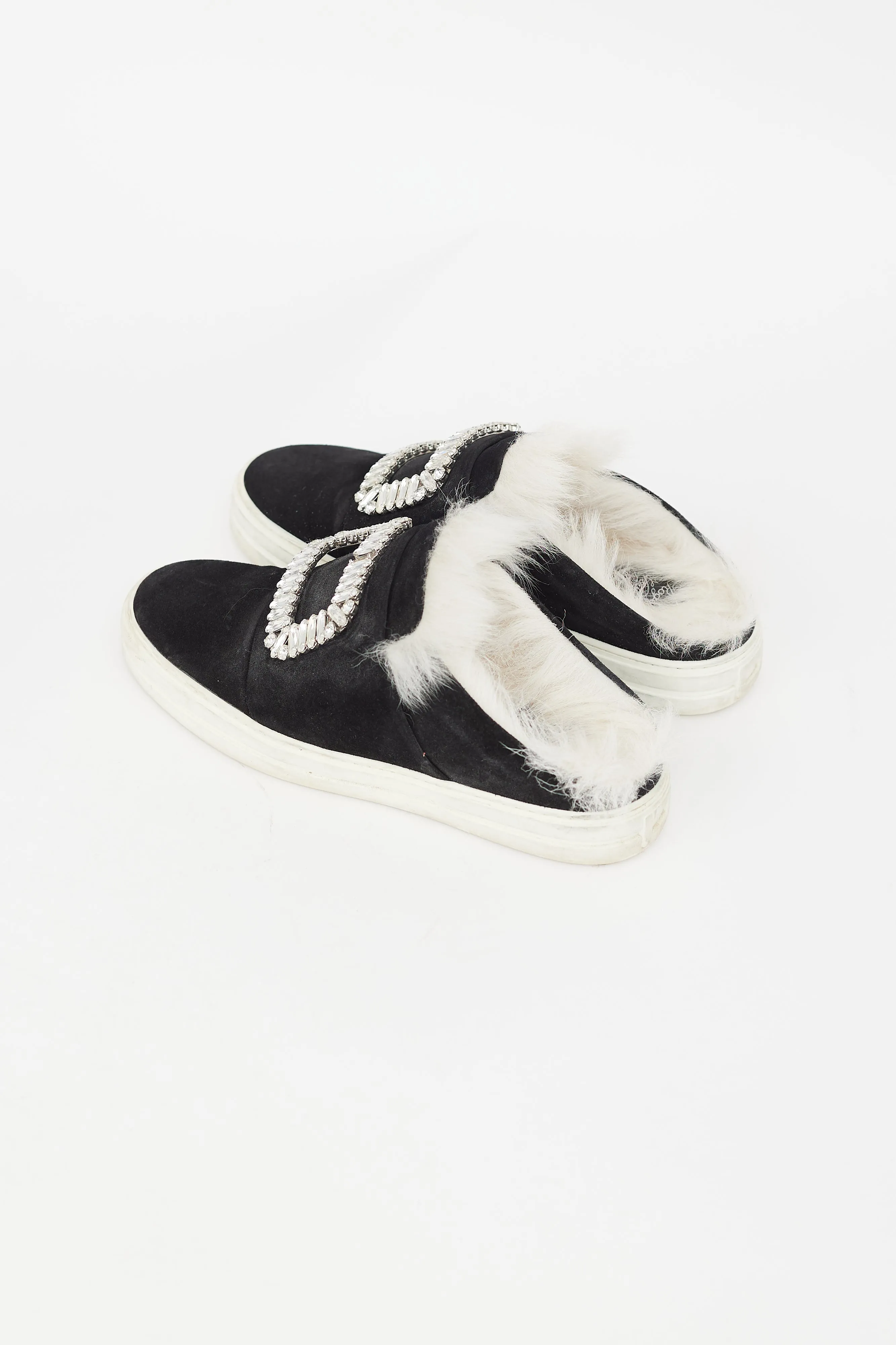 Black Suede & Shearling Buckle Sneaker Mule