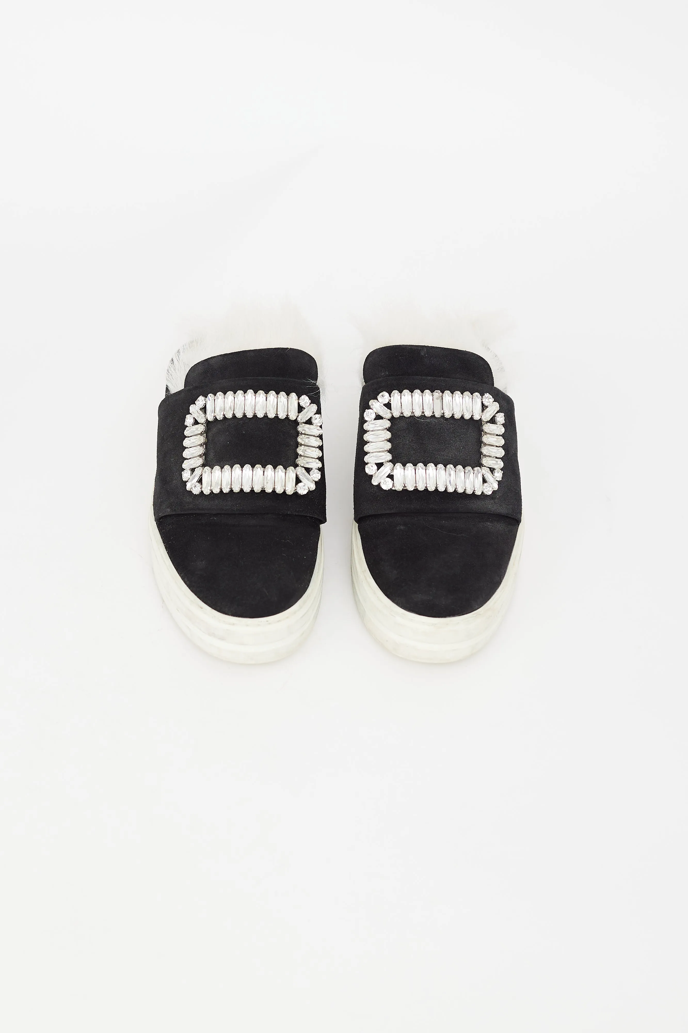 Black Suede & Shearling Buckle Sneaker Mule