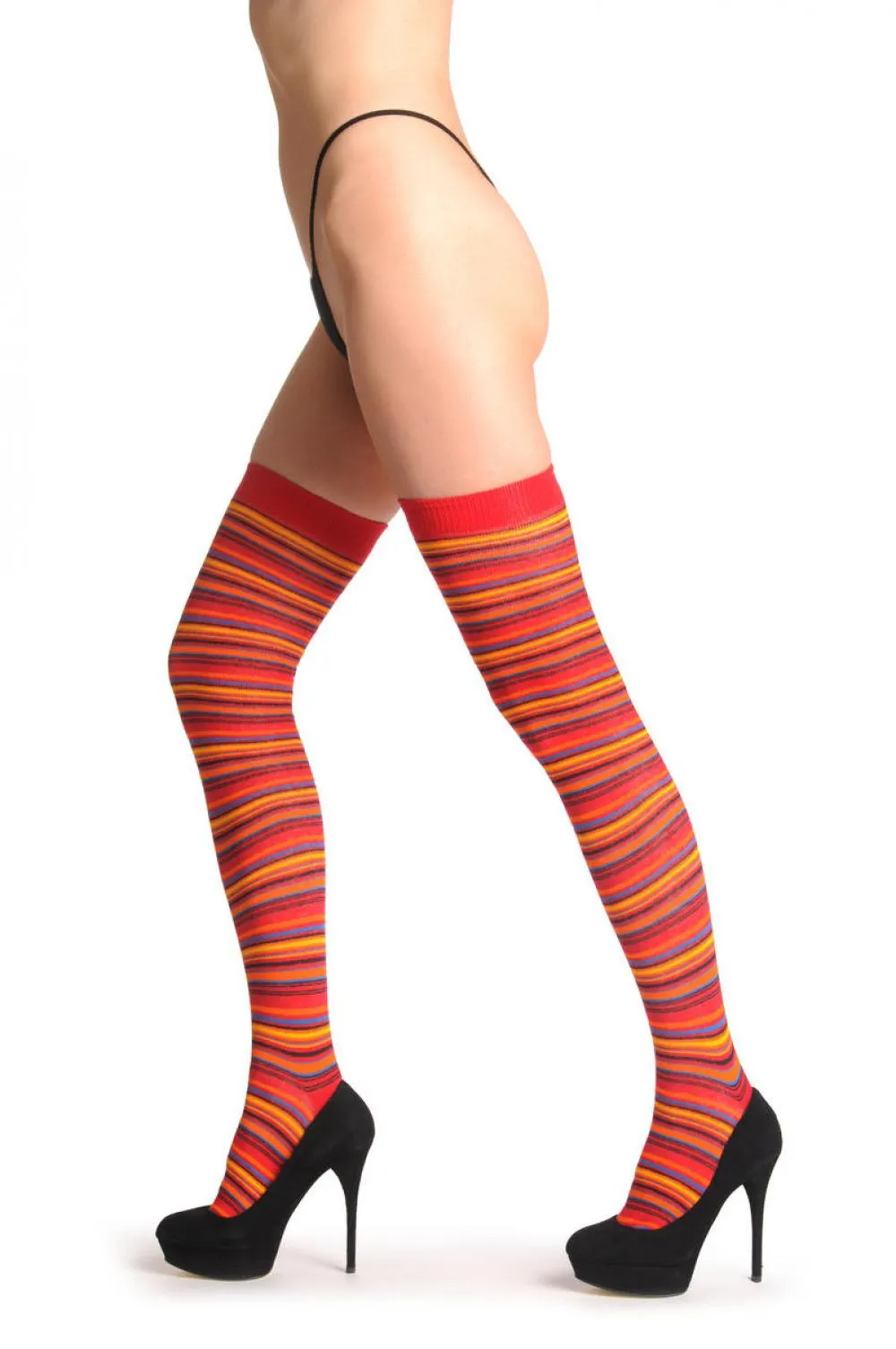 Bright Orange Blue Yellow & Red Thin Stripes