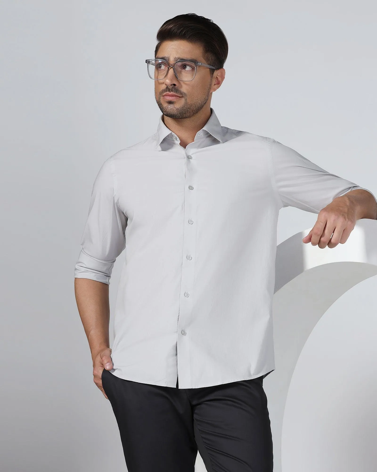 Casual Light Grey Solid Shirt - Lujo