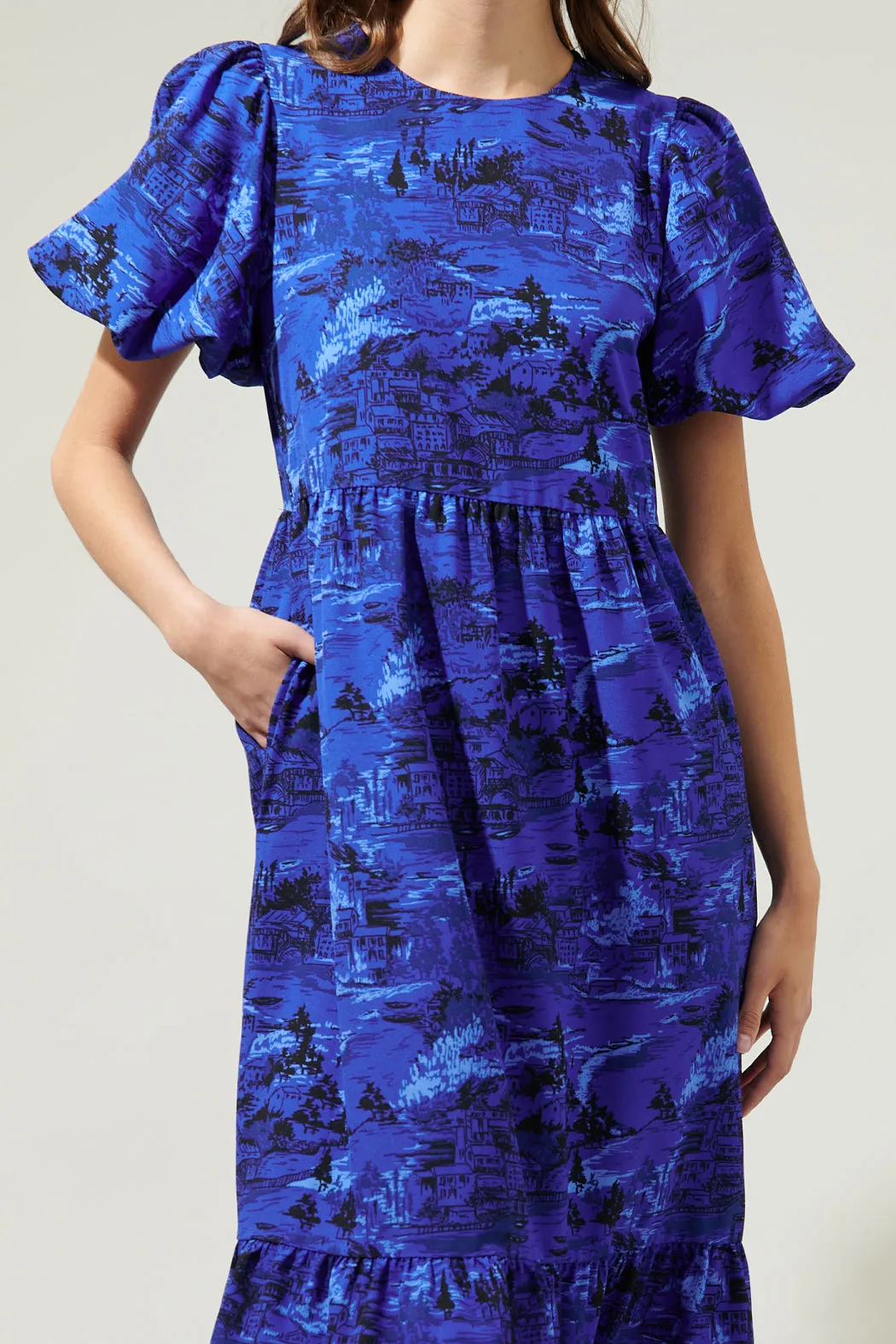 City Swiss Papillon Puff Sleeve Midi Dress