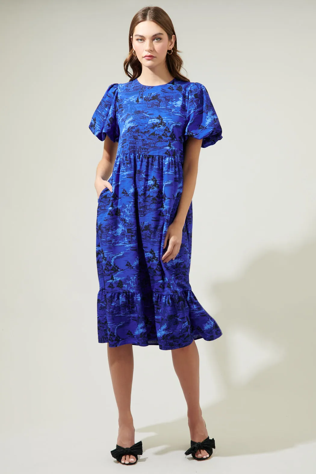 City Swiss Papillon Puff Sleeve Midi Dress