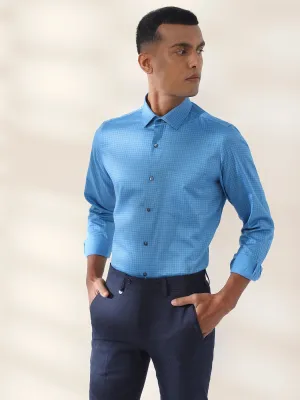 Cotton Blue Printed Full Sleeve Formal Shirt