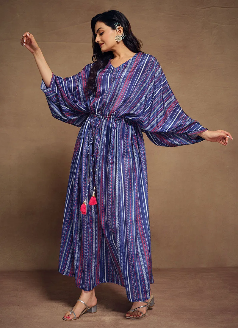 Dark Blue Digital Printed Minimal Kaftan