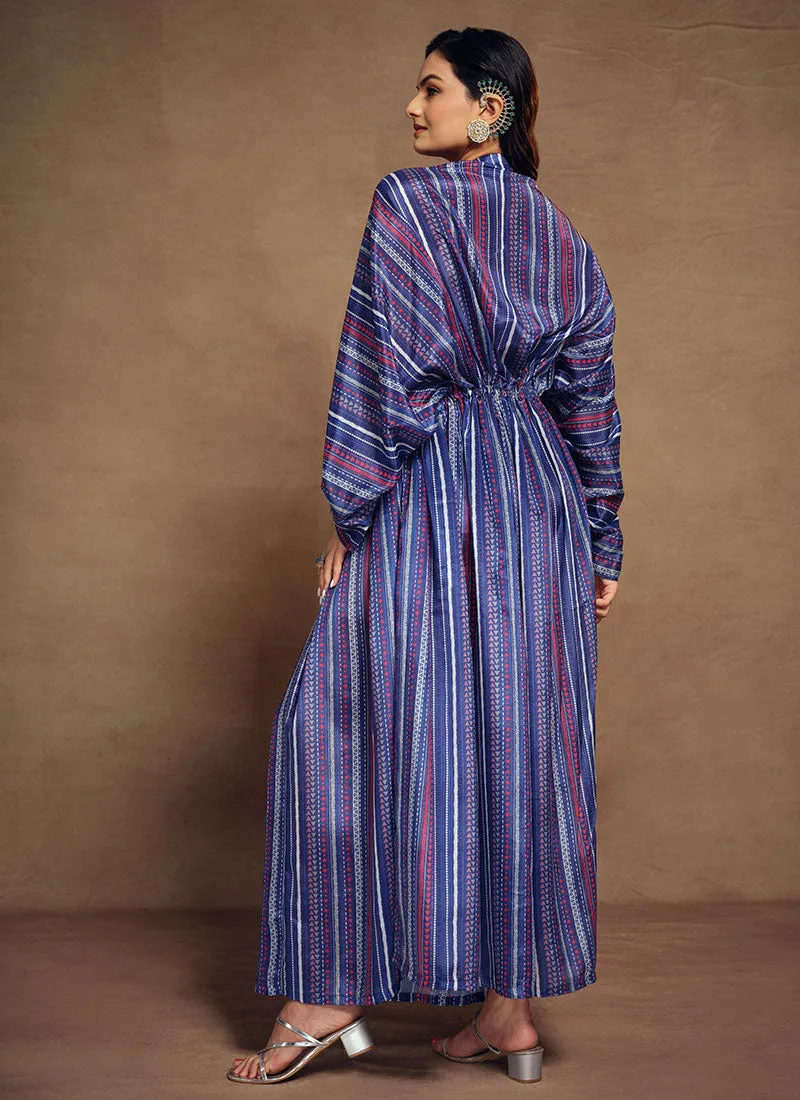 Dark Blue Digital Printed Minimal Kaftan