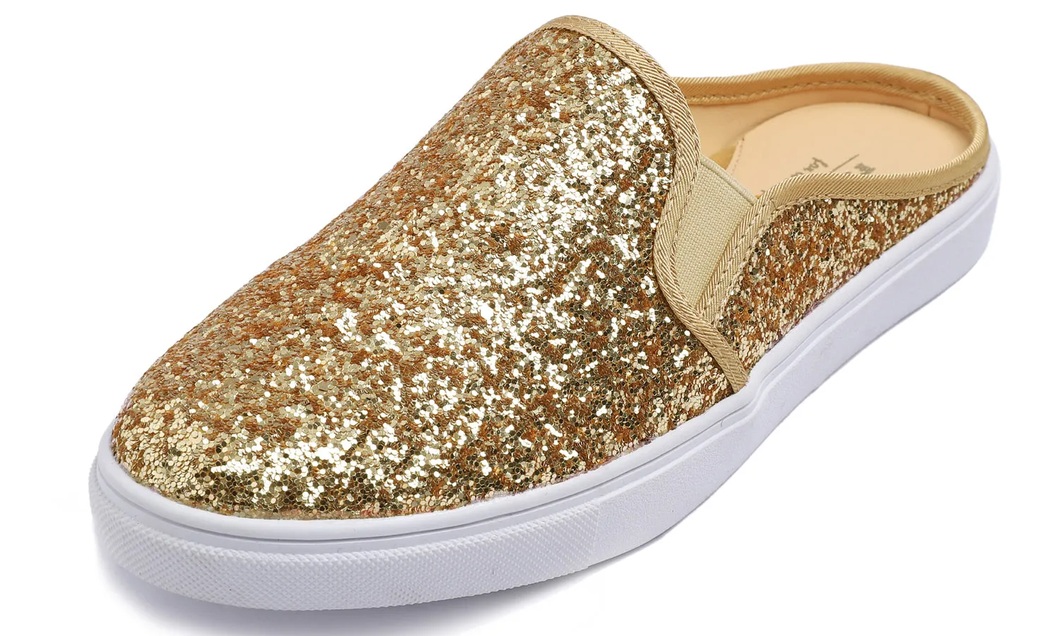 Feversole Women's Sport Mules Slip On Loafers Fashion Backless Sneakers Gold Glitter