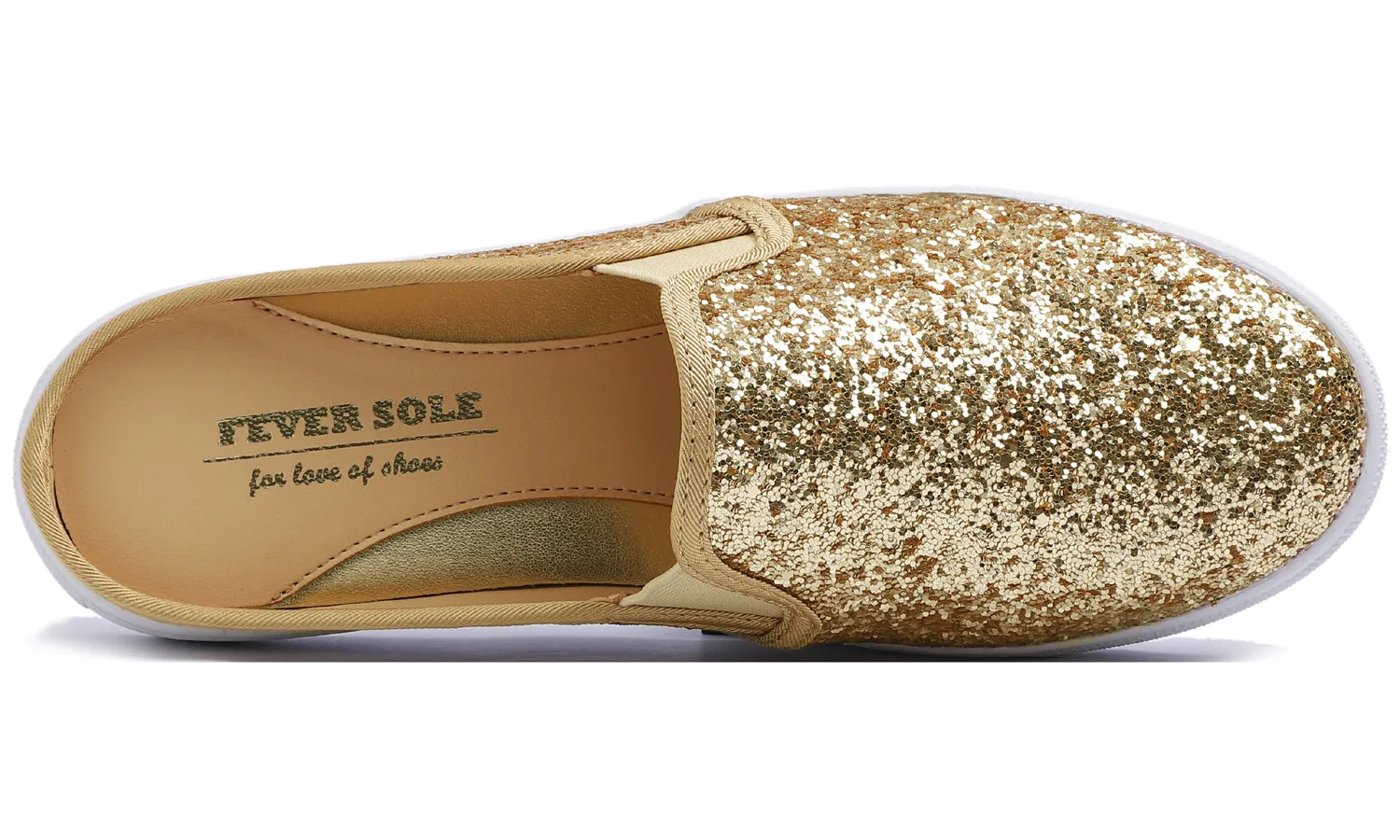 Feversole Women's Sport Mules Slip On Loafers Fashion Backless Sneakers Gold Glitter