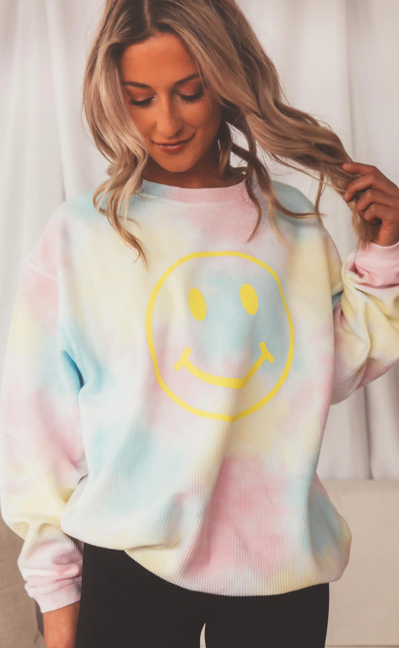 friday   saturday: smiley face corded sweatshirt - tie dye