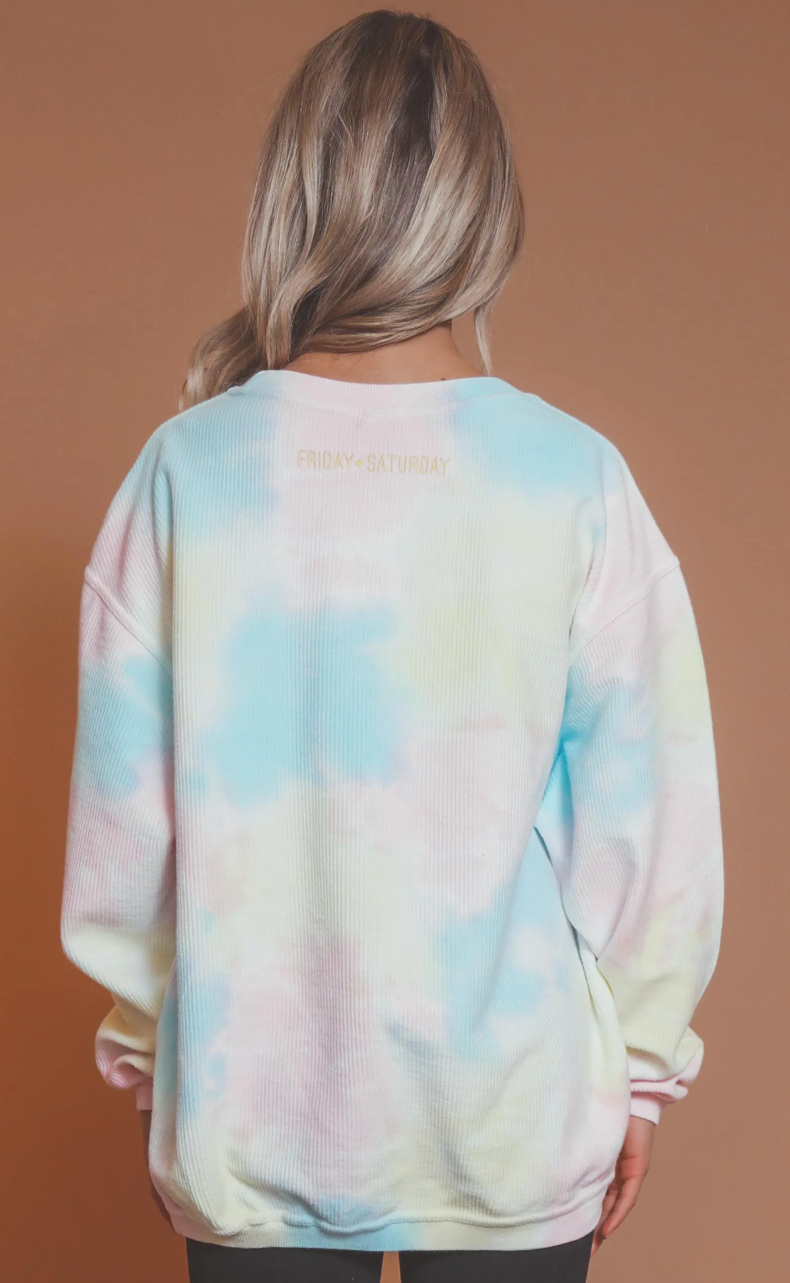 friday   saturday: smiley face corded sweatshirt - tie dye