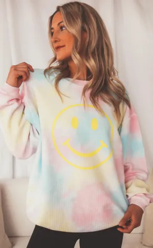 friday   saturday: smiley face corded sweatshirt - tie dye