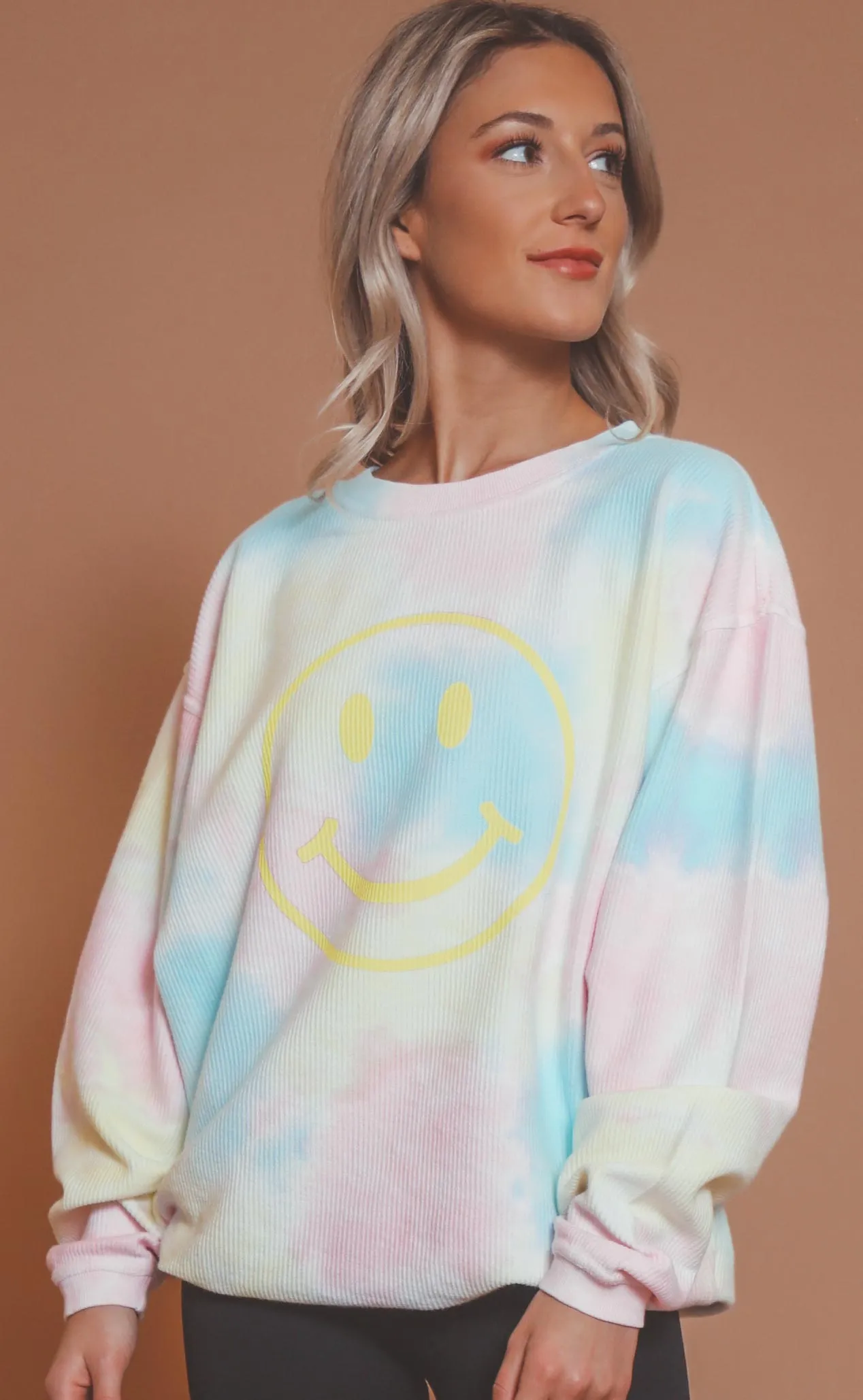 friday   saturday: smiley face corded sweatshirt - tie dye