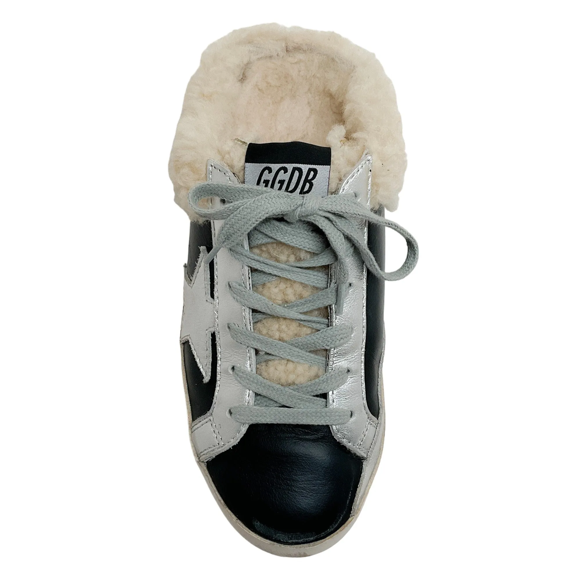 Golden Goose Deluxe Brand Black / SIlver Shearling Lined Sneaker Mules