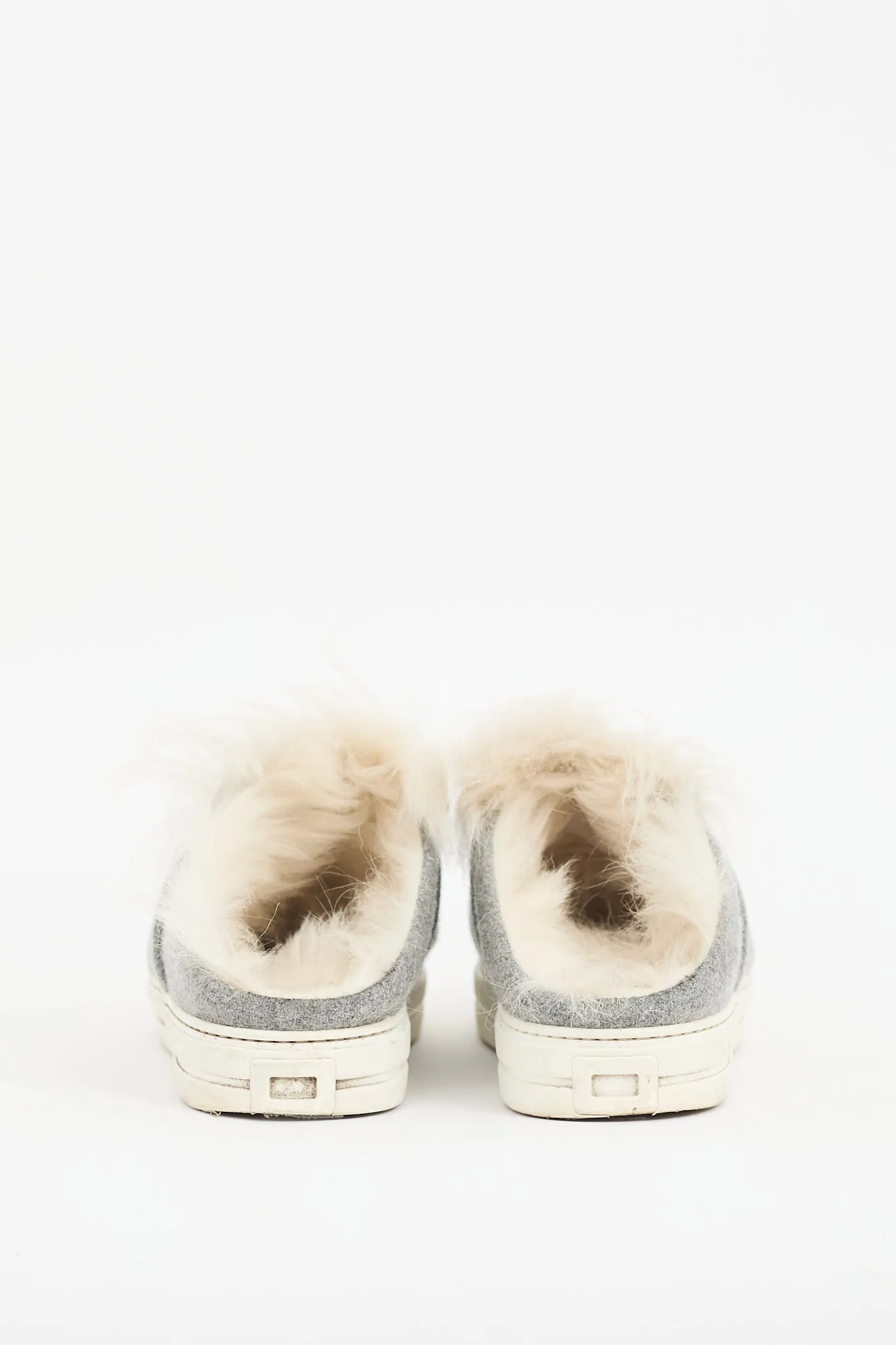 Grey Felt & Shearling Sneaker Mule