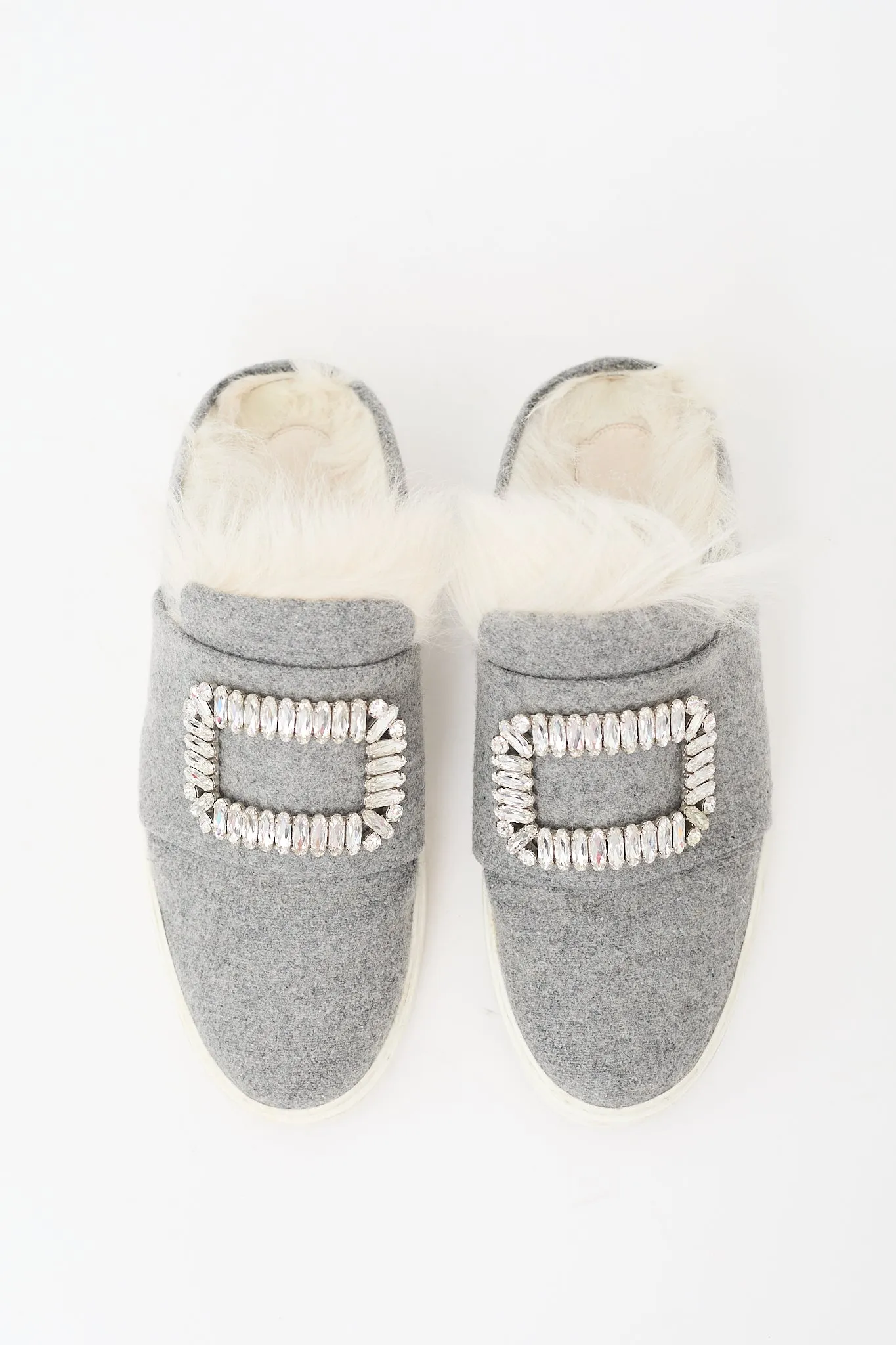 Grey Felt & Shearling Sneaker Mule