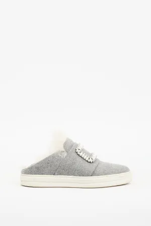 Grey Felt & Shearling Sneaker Mule