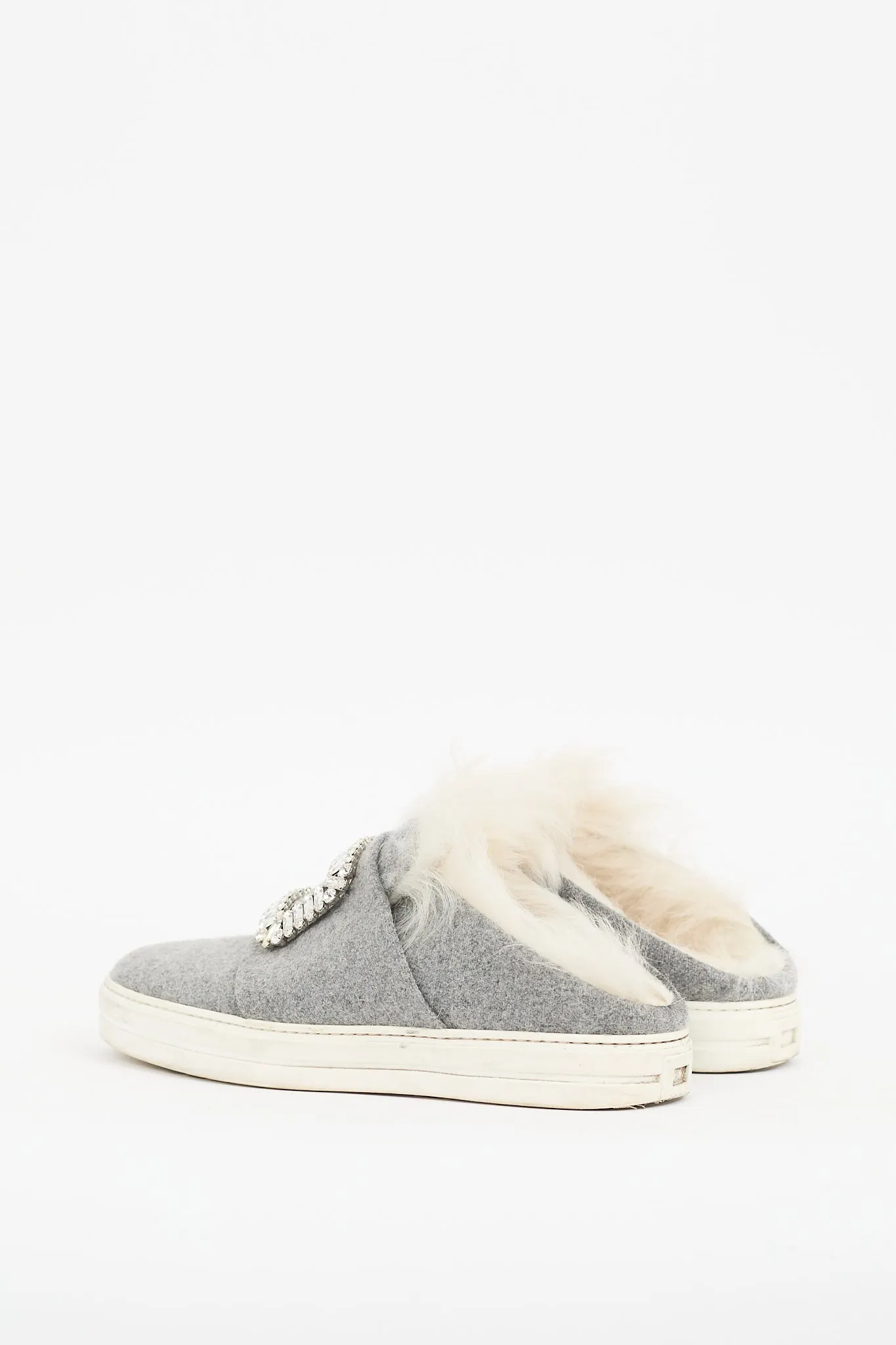 Grey Felt & Shearling Sneaker Mule