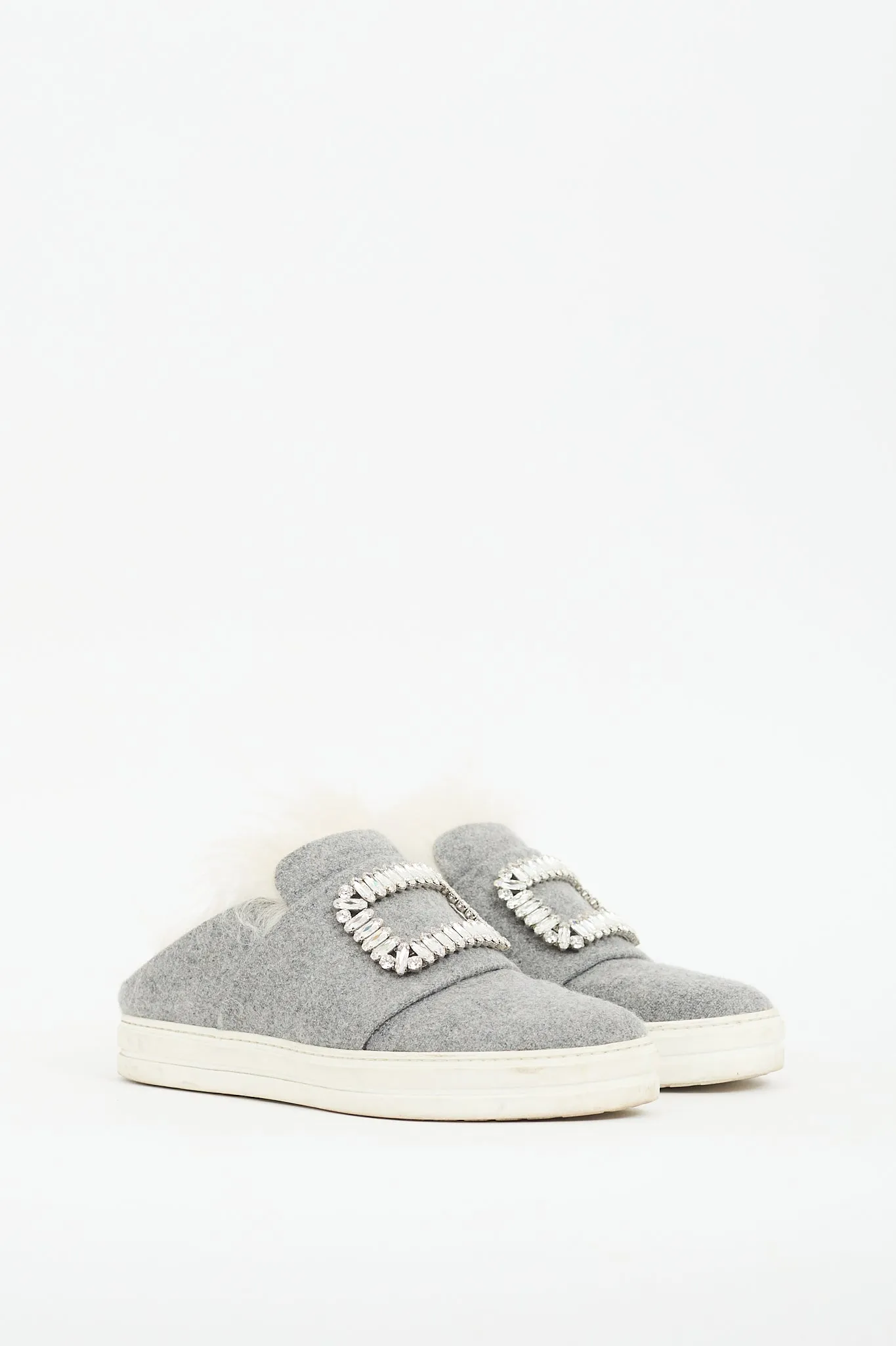 Grey Felt & Shearling Sneaker Mule