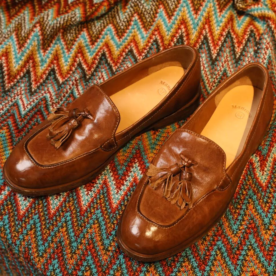 Mantova Series-Classic Loafer Shoes For Women Goodyear Horse Leather with Tassels in Brown