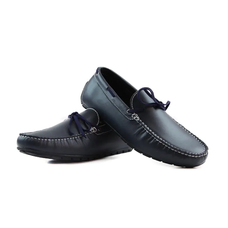 Mens Zasel Anchor Slip On Dark Blue Leather Boat Shoes