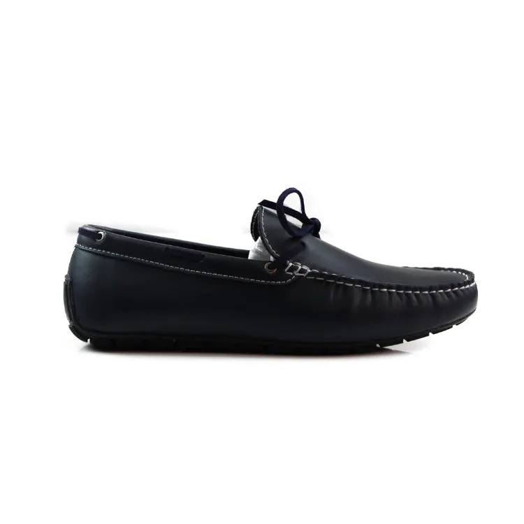 Mens Zasel Anchor Slip On Dark Blue Leather Boat Shoes