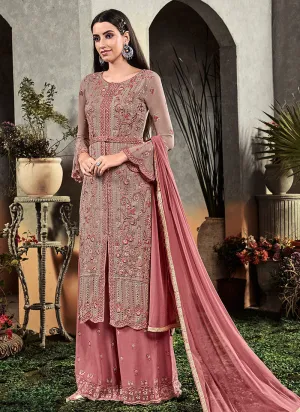 Pink Two Tone Floral Embroidered Palazzo Suit