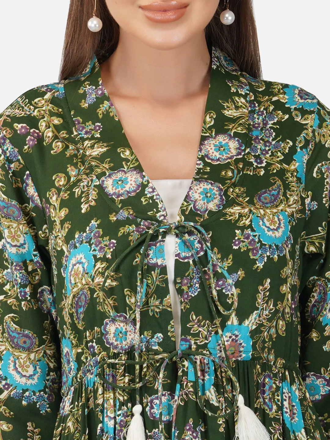 Porsorte Womens Tropical Green Printed Long Shrug