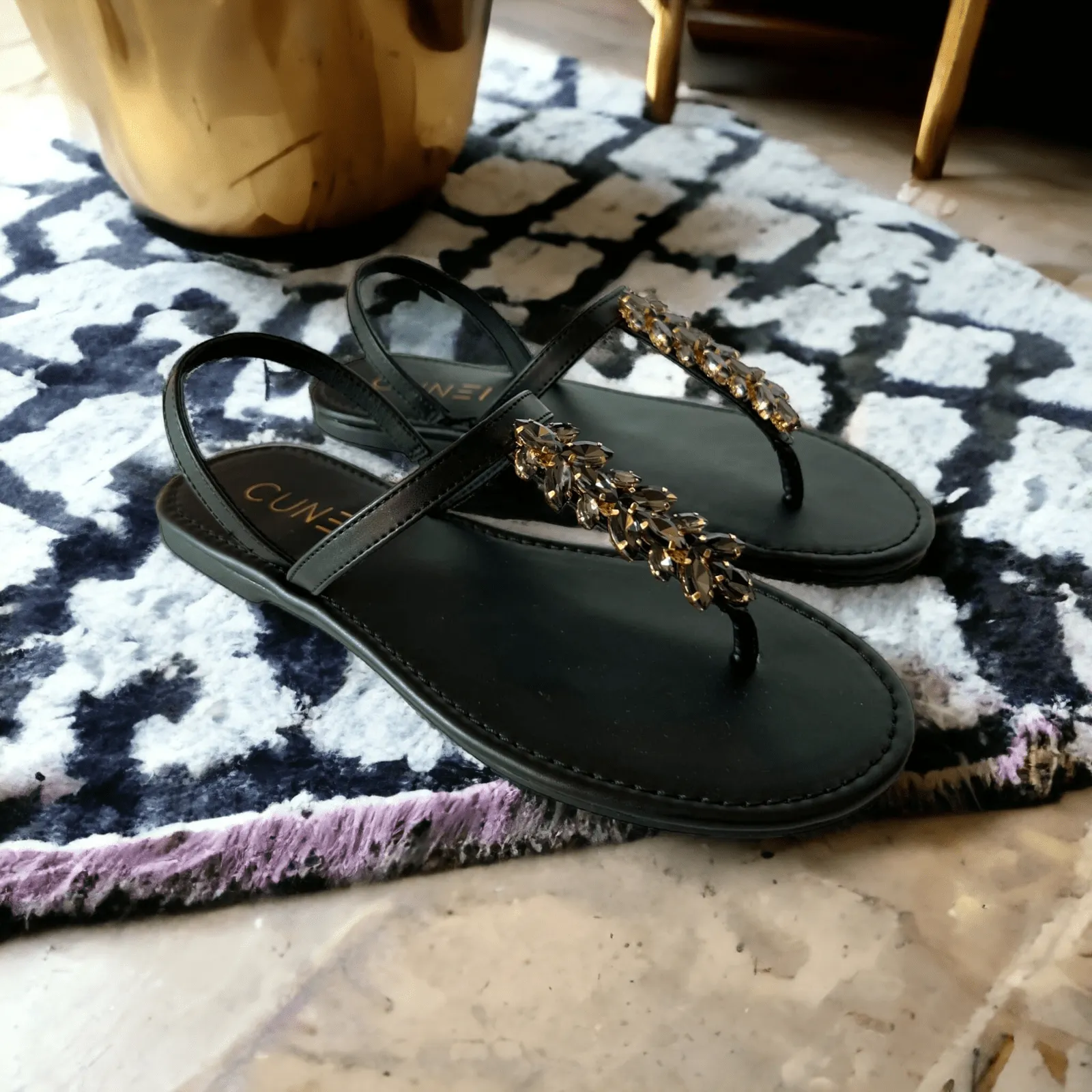 Rare Sparkle Black T-strap Flats