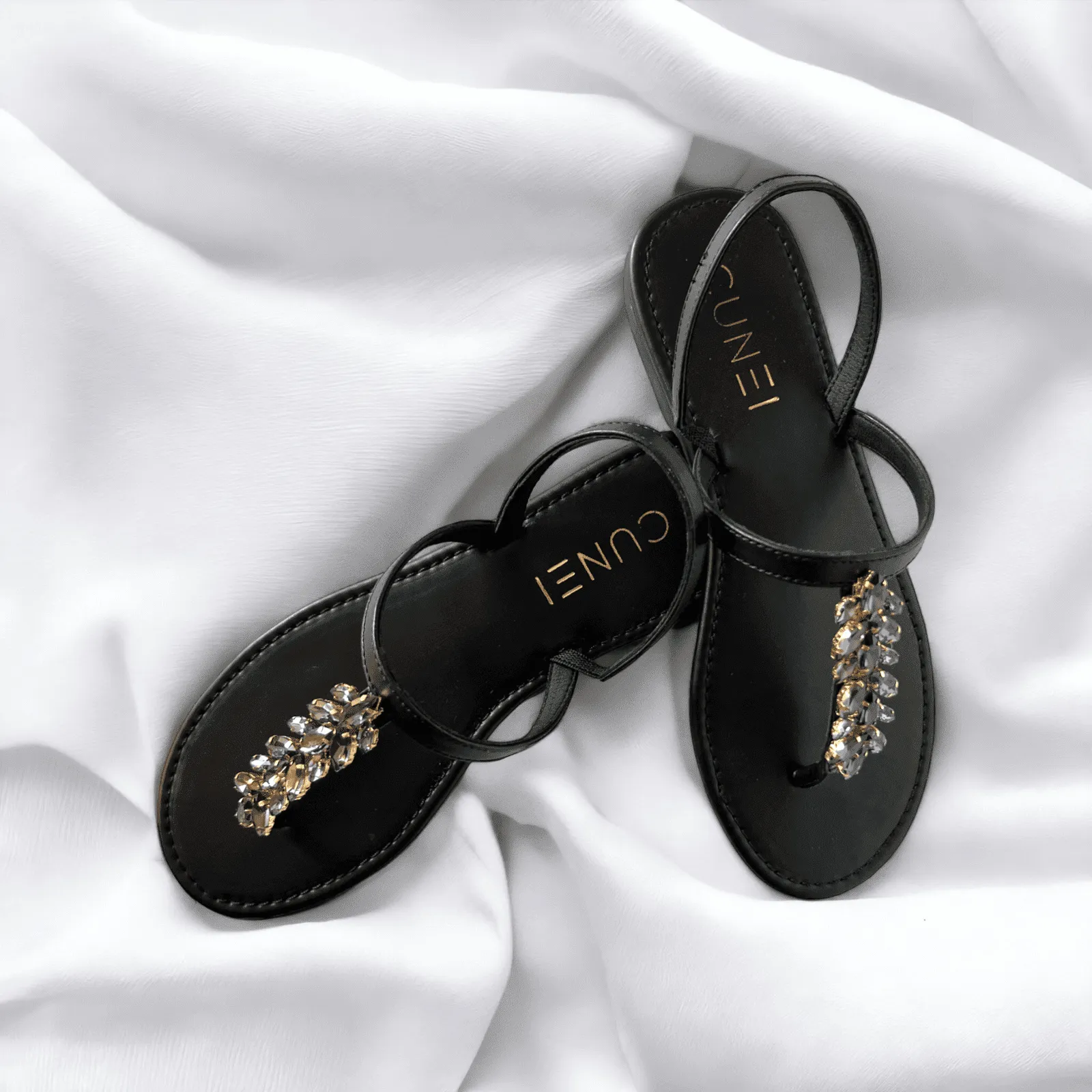 Rare Sparkle Black T-strap Flats