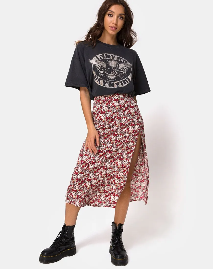 Saika Midi Skirt in Floral Charm Red