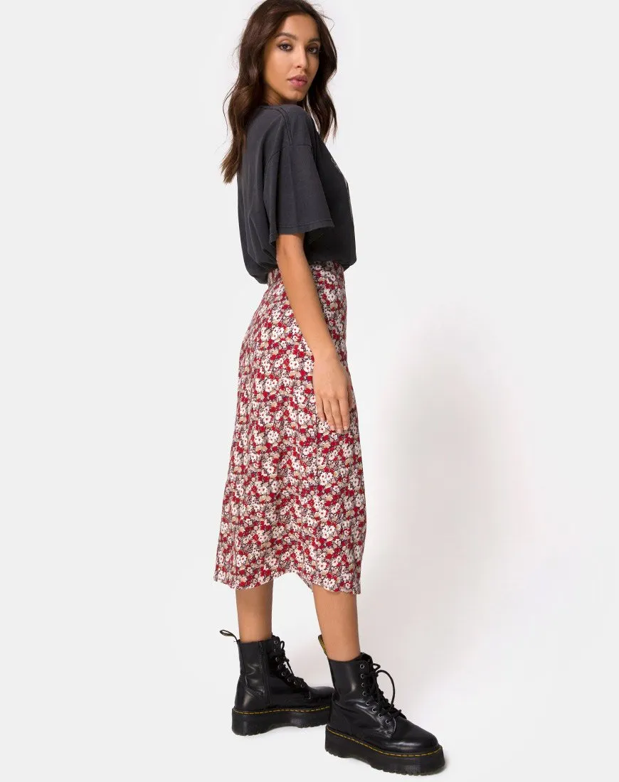 Saika Midi Skirt in Floral Charm Red