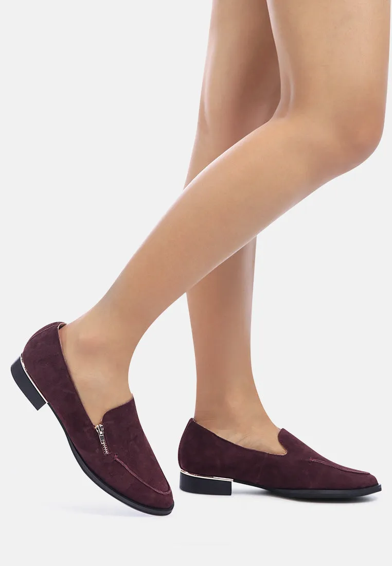 SARA Burgundy Suede Slip-on Loafers