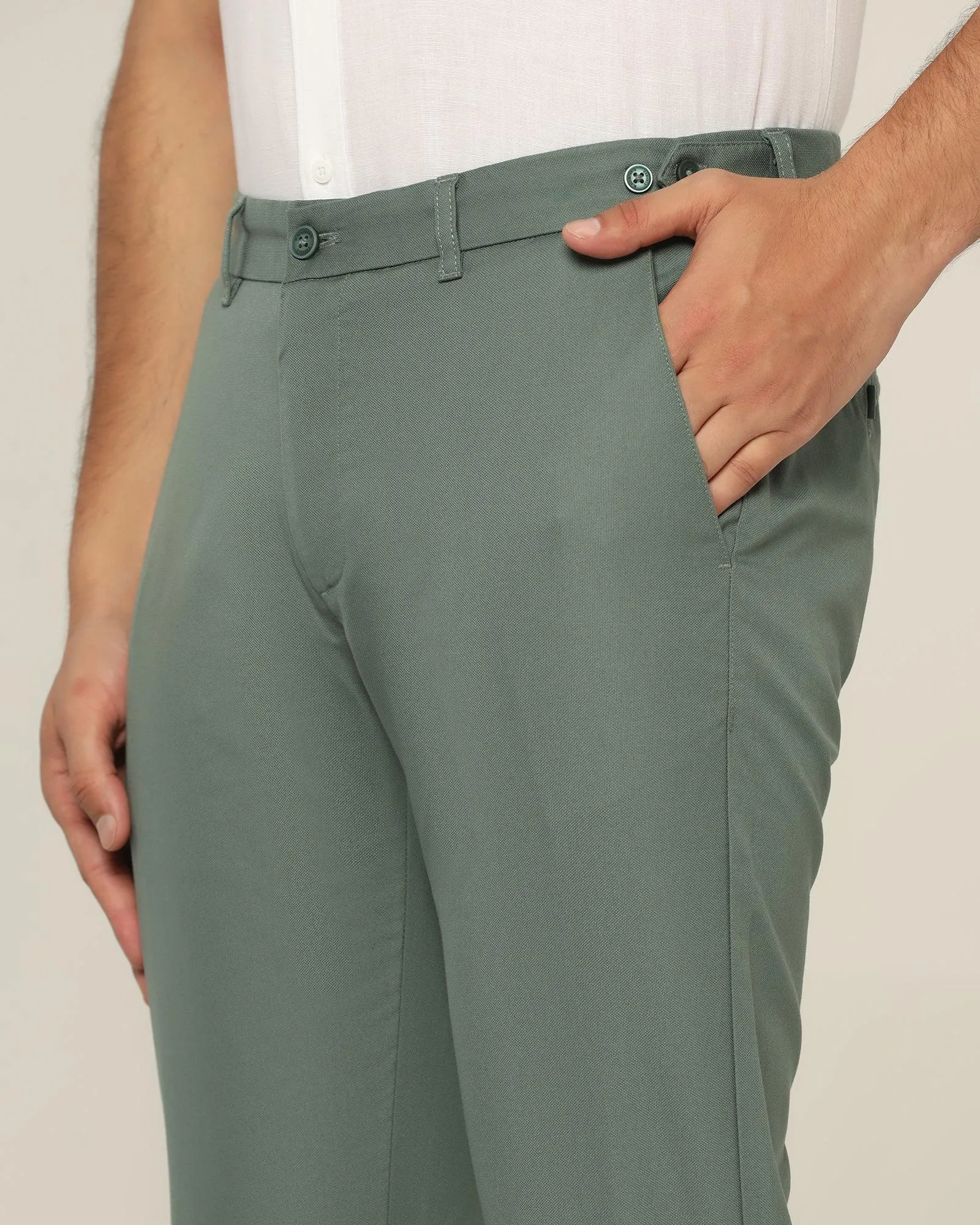 Slim Comfort B-95 Casual Moss Green Textured Khakis - Jeny