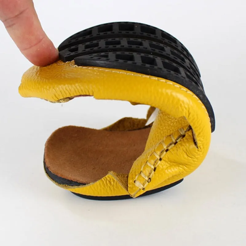 Soft Leather Summer Slippers Close Toe Handmade in Yellow/White/Red/Coffee