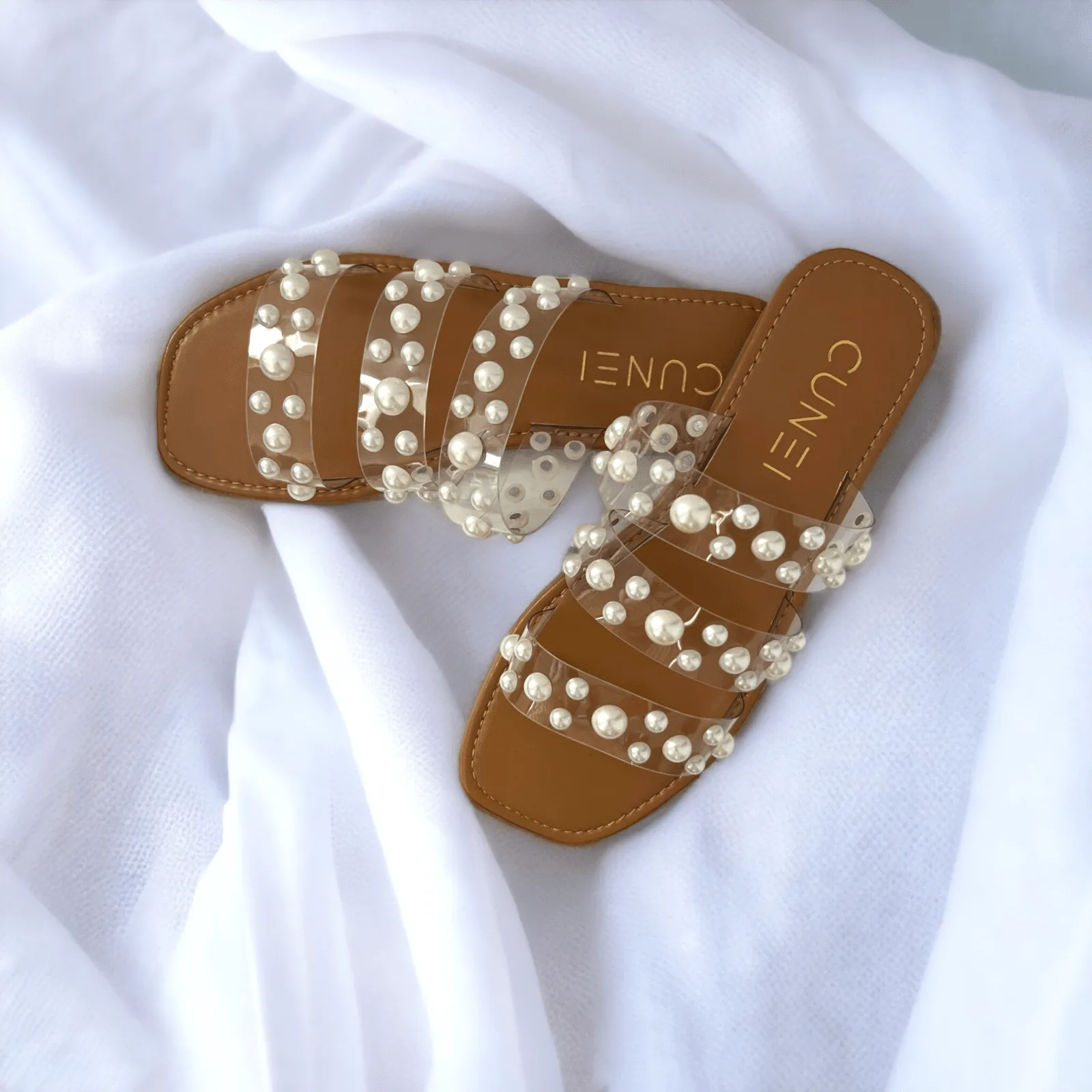 Tan Festive Pearl Flats