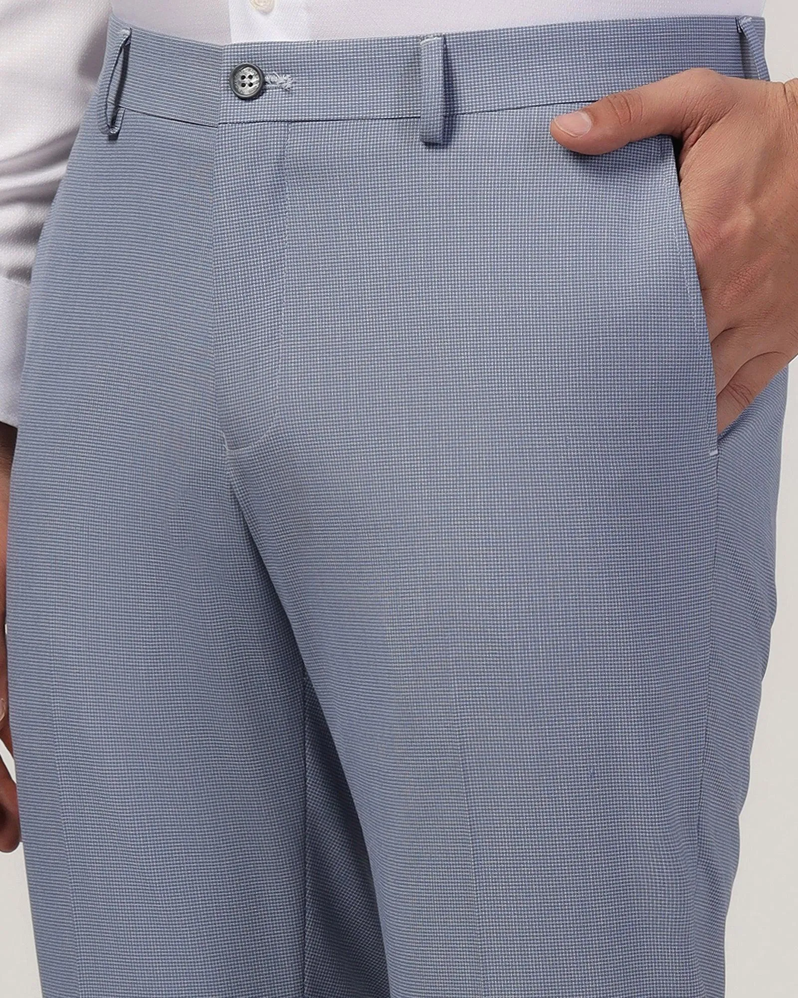 Temp Tech Slim Comfort B-95 Formal Light Blue Textured Trouser - Duke