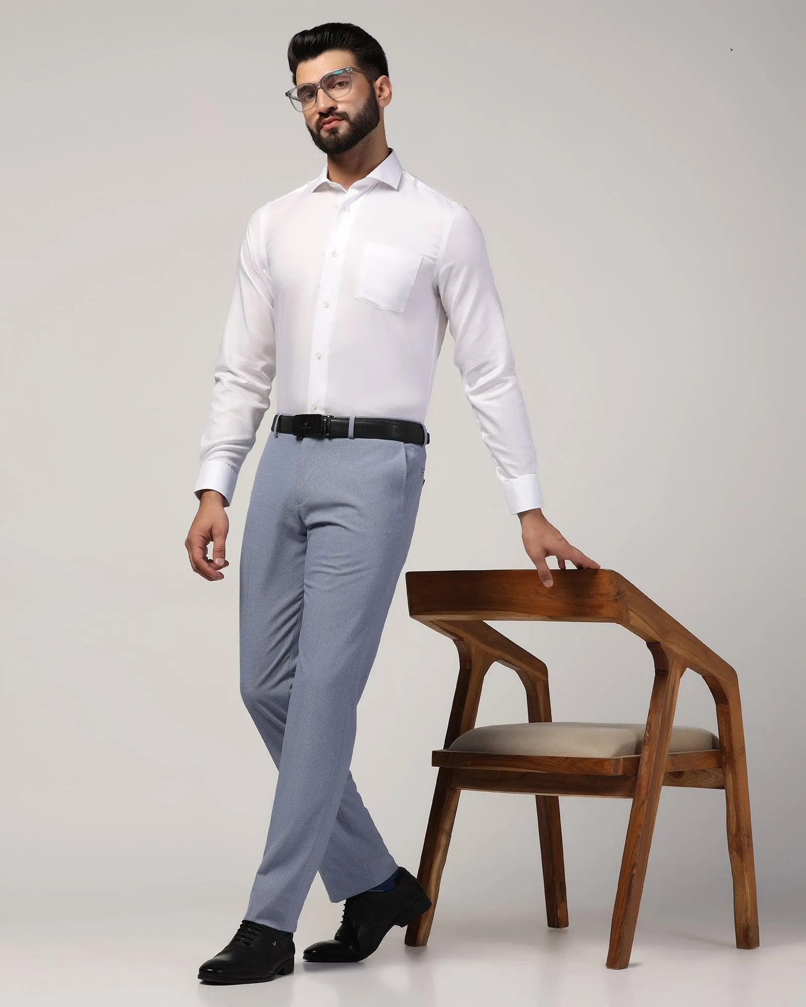 Temp Tech Slim Comfort B-95 Formal Light Blue Textured Trouser - Duke