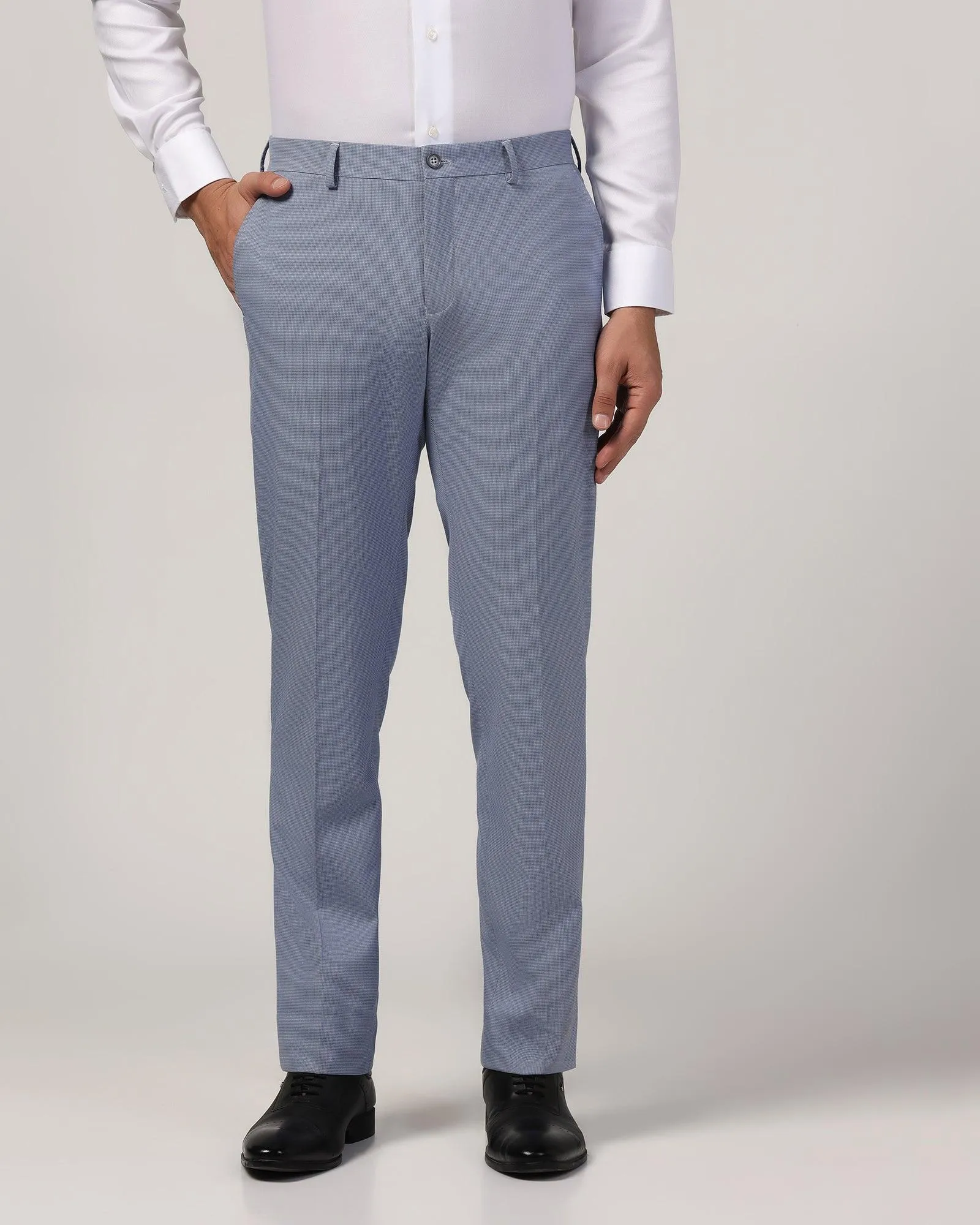 Temp Tech Slim Comfort B-95 Formal Light Blue Textured Trouser - Duke