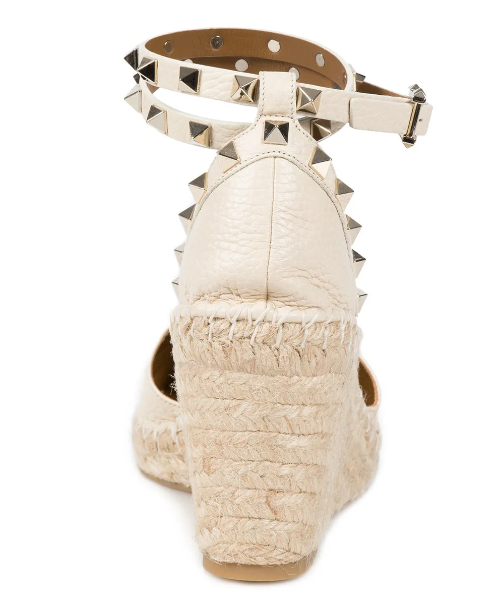 Valentino Light Ivory Rockstud Espadrille Wedge