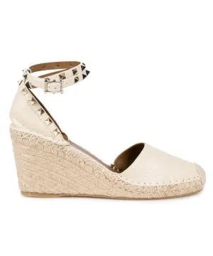 Valentino Light Ivory Rockstud Espadrille Wedge