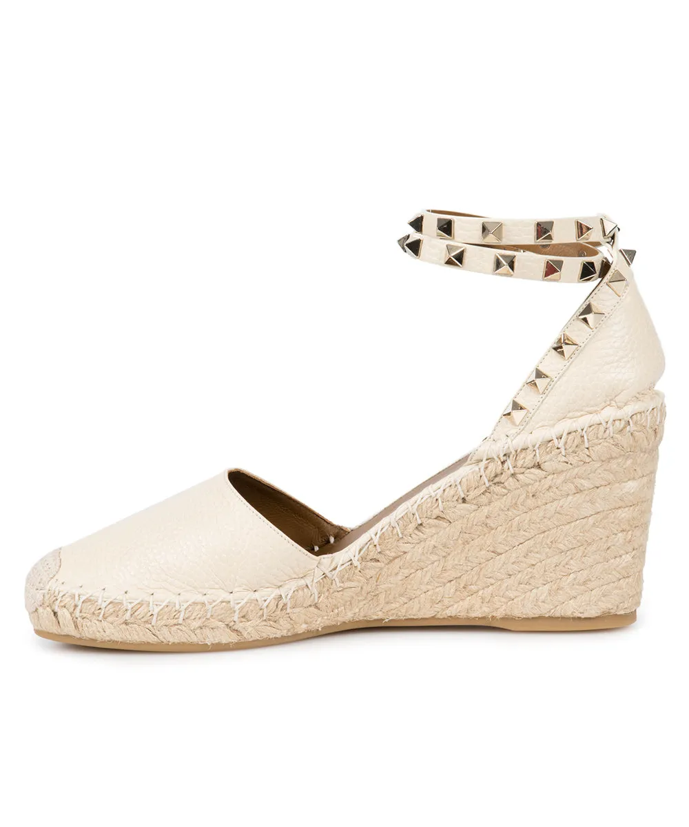 Valentino Light Ivory Rockstud Espadrille Wedge