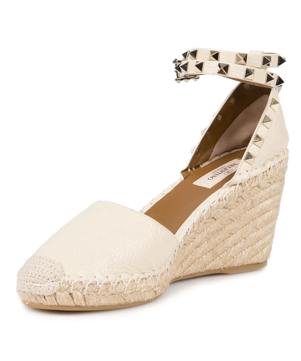 Valentino Light Ivory Rockstud Espadrille Wedge