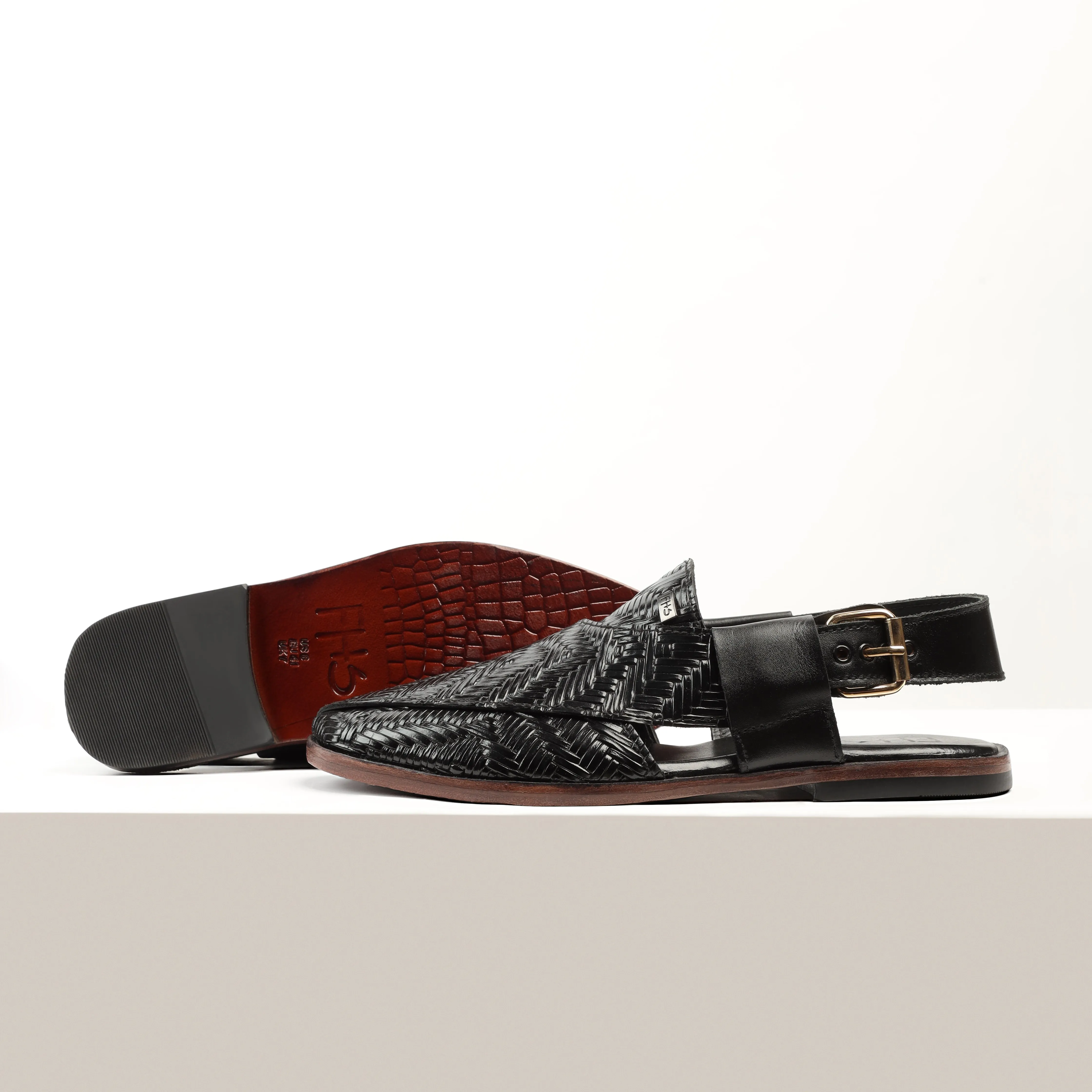 Weaved Peshawari Sandals-Black